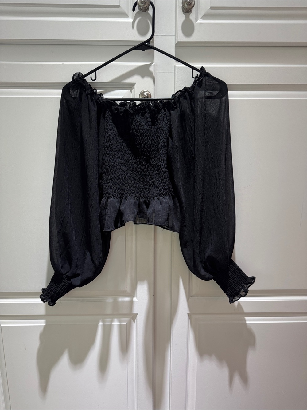 Nasty Gal Black Off-Shoulder Smocked Peasant Top